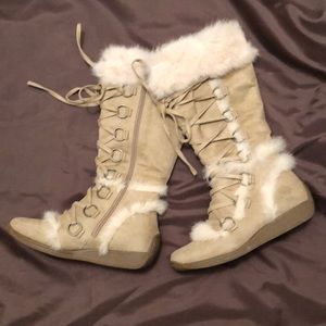 Baker’s angora sueded lace up boots